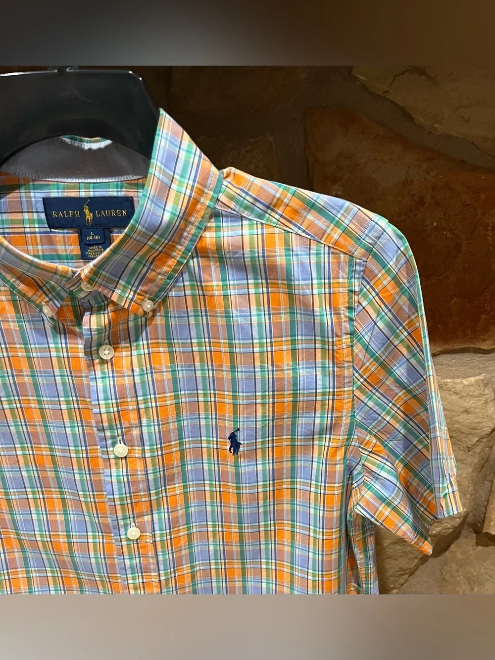 Ralph Lauren Plaid Button Down Shirt Boy’s 14/16 Pony Logo S/S